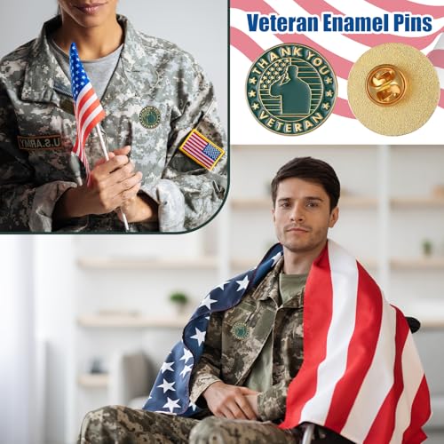 50 Pcs Veteran Label Pins, Military USA Patriotic American Flag Pins, Veterans Day Gifts for Men and Women, Gold Butterfly Clutch Back3