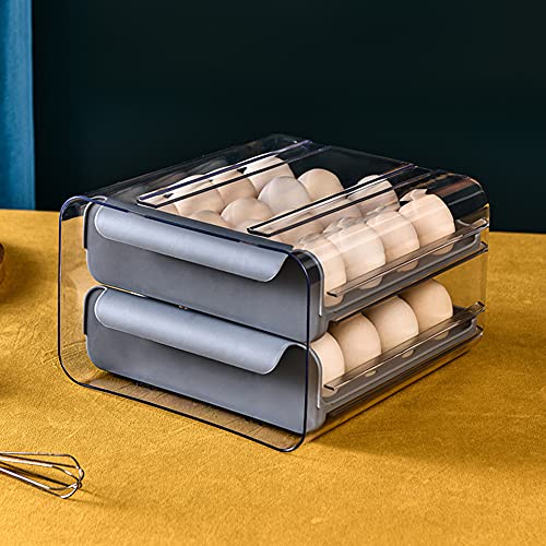 Lyeaa doppellagige Gitter-Eierbox, Schubladenkörbe, Frischhalte-Aufbewahrungs-Behälter, Eierbox aus Kunststoff für Kühlschrank, Fallschutz, Eierregal, stapelbar, praktische Küchengeräte, für 32 Eier Cover