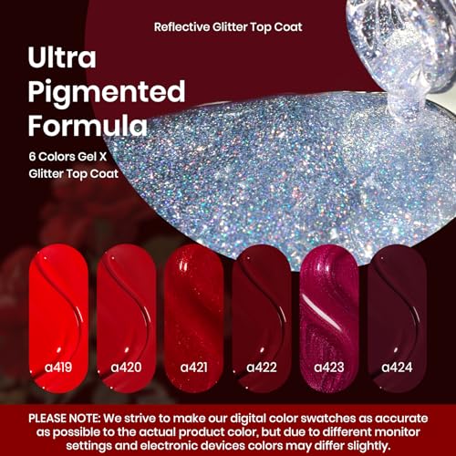 Image of Beetles Red Gel Nail Polish Set with Top Coat, Gel Polish 6 Colors Popular Shimmer Red Burgundy Nail Art Design Soak Off Uv LED Minicure DIY Home Gifts for Women