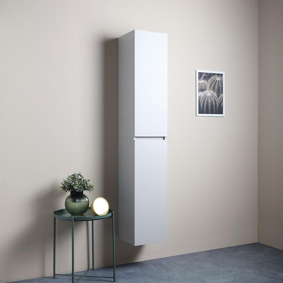 Kiamami Valentina - Columna de baño suspendida con 2 Puertas en Blanco Bosco de 30x170 cm