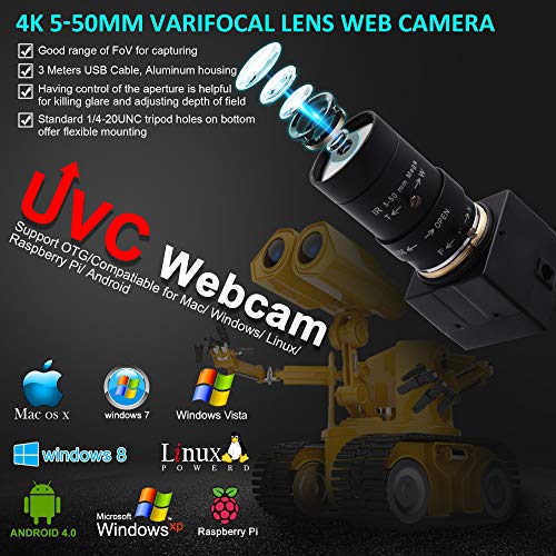 Webcam 4K ELP caméra de conférence USB plug and play pour Windows et Linux
