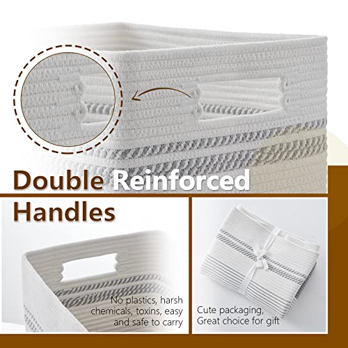 Sixdove Laundry Hamper, Large Woven Rope Tall Laundry Basket With Handles, 22" X 17" X 13", Decorative Storage Basket For Clothes And Blankets In Living Room, Bedroom, Grey & White #TOP4