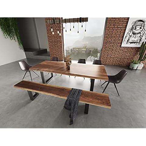 Limari Home Brylee Collection Modern Live Edge Solid Wood Top Large Dining Bench with Metal U-Legs, Acacia, Black Cover