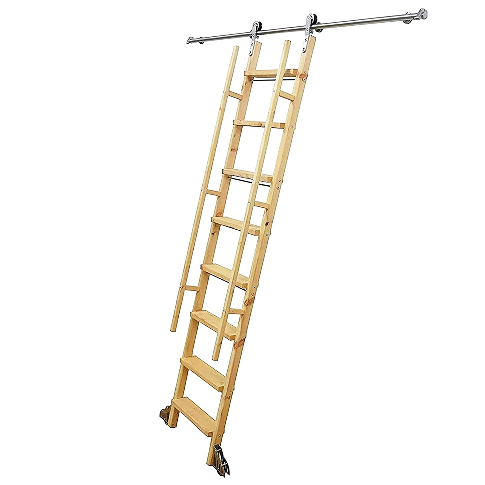 Scaletta Rolling Track Set completo Hardwar 6.6ft-13ft, inox Tubo rotondo Ladder Mobile Scala Scorrimento fienile per Biblioteca/Loft/Home/Indoor/BookStor, ruote a rulli da pavimento (nessuna scala)