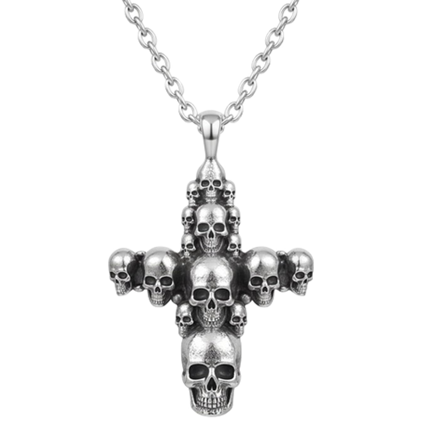 rrjewelz Skull Cross Pendant Necklace Stainless Steel 18 Inch Cable Chain Silver Tone Gothic Biker Jewelry Gift Mens Accessory.|RR_CSN_0081-picture-28