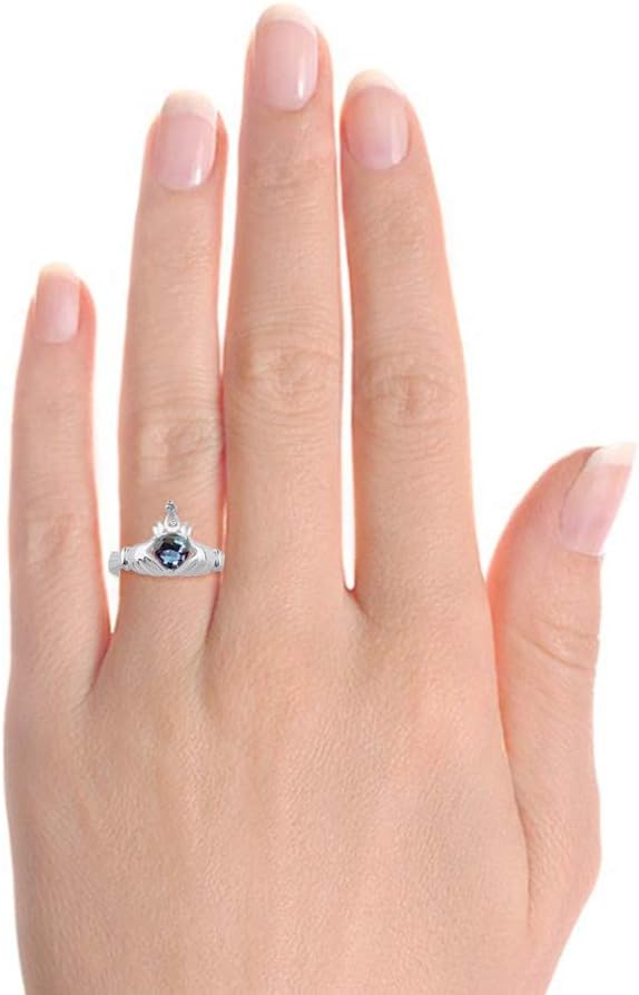 Rylos Rings for Women Sterling Silver Claddah Love, Loyalty & Friendship Ring Heart 6MM Gemstone & Diamond Claddagh Rings Birthstone Jewelry for Women Sterling Silver Rings for Women Size 5-13