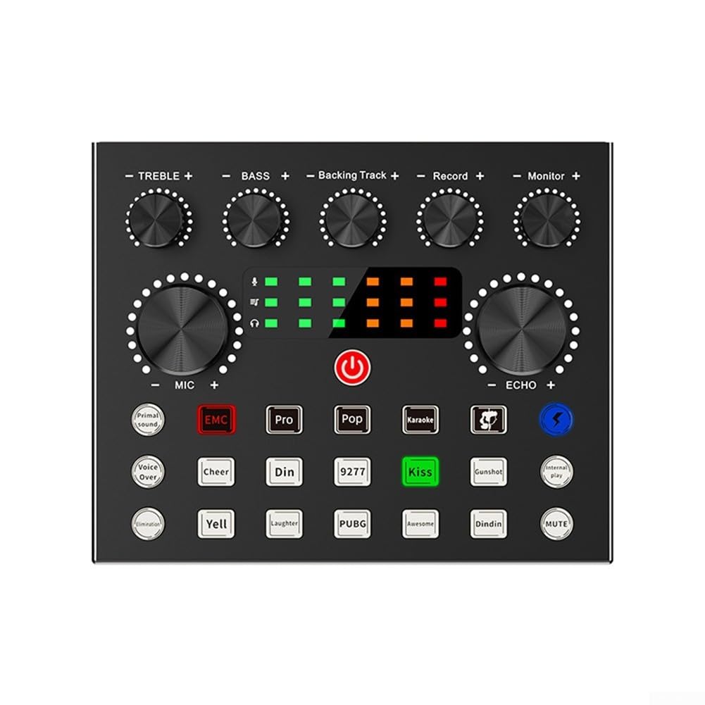 Profesjonalna karta dźwiękowa V8S Live do przesyłania strumieniowego i nagrywania - mikser audio USB z tłumaczem głosu, 6 trybów, złącze mikrofonu pojemnościowego do karaoke, DJ Set Studio