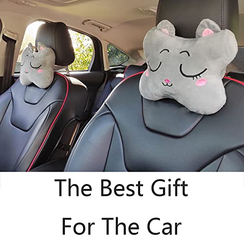 Image of Sexysamba Car Headrest Pillow,Cartoon Neck Pillow for Car,Comfortable Soft Car Seat Pillow for Driving,Head Rest Cushion,Cute Neck Pillow for Travelling and Home 2Pcs (Grey Cat)