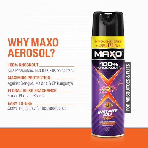 Image of Maxo Flying Insect Killer Spray 400ml | Mosquito & Fly Killer | 100% Knockout Formula | Protection from Dengue, Malaria & Chikungunya | Floral Bliss Fragrance