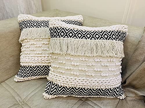 Image of Cushion - Boho Handloom Cotton Cushion Cover - Square Decorative Pillow Case Sofa, Couch, Chair, Kitchen, Bedroom, Room, Office, Set of 1, 16x16 Inches, Elegant Design