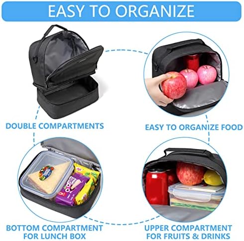 VASCHY Lunch Bag for Men, 9.8L Insulated Lunch Box Bag for Women Leakproof Dual Compartments Thermos Cooler Bag Water Resistant Thermal Lunch Tote Bags for Adult for Work Outdoor Picnic School(Black)