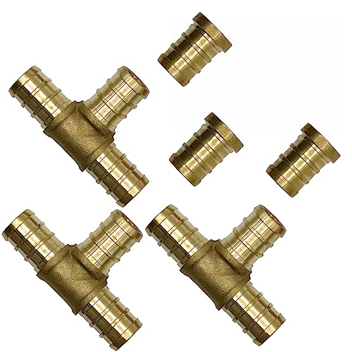 Image of 6 PCS 1 /2 inch Pipe Fittings, 3pcs Tee & 3pcs PEX Plug End Cap Fittings, Lead-Free Brass Barb Crimp for PEX Pipe Plumbing Projects by MISPIRE