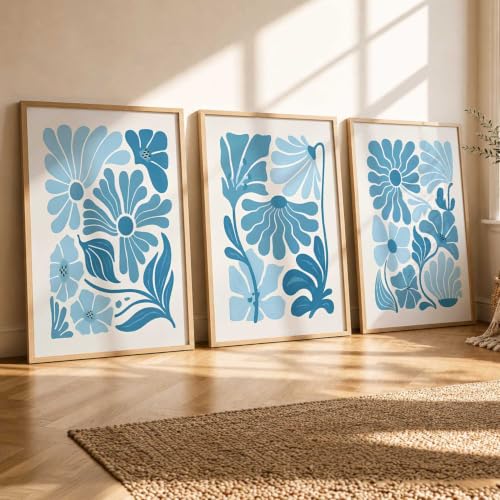 Image of kotart Aesthetic Boho Floral Painting Wall Art Home Decoration | Abstract Floral Aesthetic Paintings With Frame For Living Room Bed Room Hotel Wall Decor Digital Reprint Set of 3 (13X17 inch)