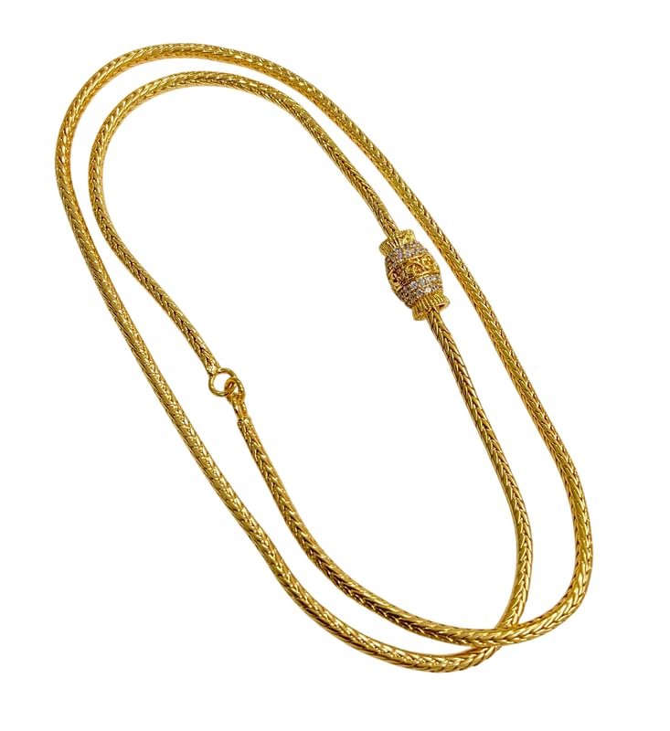 Chain for Women & Girls (Attached Moph) | Micro Gold | Ethnic Jewelry for Women | Traditional, Wedding & Celebration Wear DamruStyle3 White