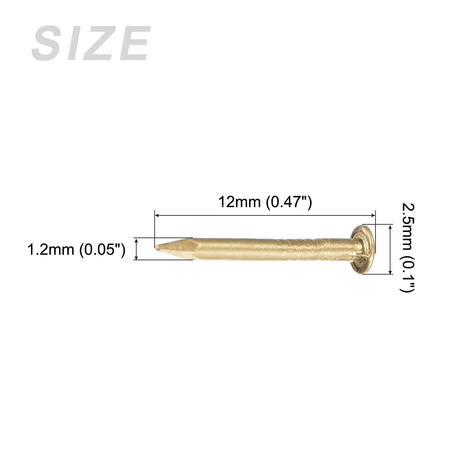 METALLIXITY Small Nails (1.2x12mm) 50pcs, Brass Tiny Hardware Nails - for Household Woodworking Brass Tone - Image 2