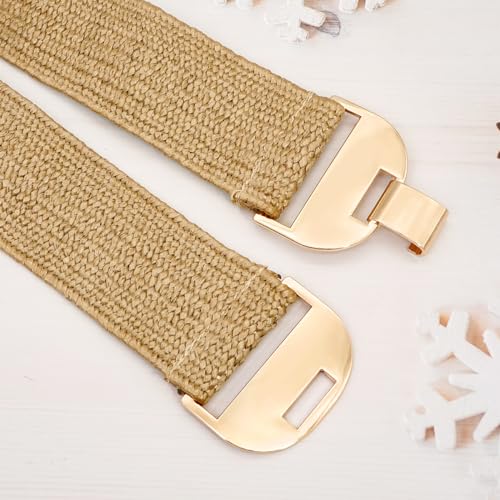 LIMHOO Women's Straw Woven Elastic Waist Belt Boho Braided Belt Wide Stretchy Waist Belt4