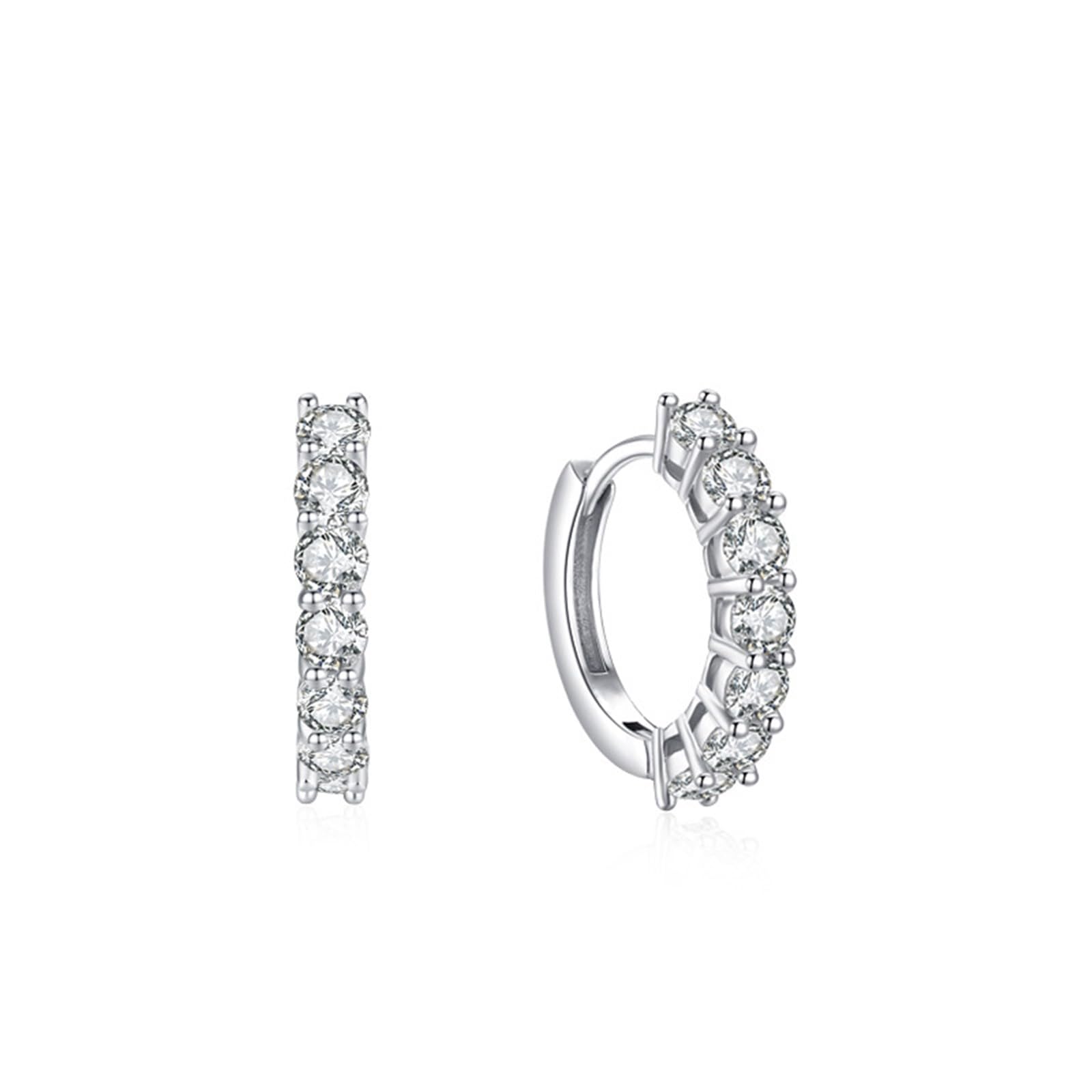 Pendientes de aro de oro blanco de 14 quilates para mujer, moissanita blanca, aretes diarios para mujer, oro, círculo
