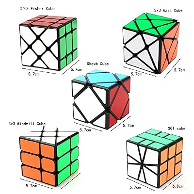 Speed Cube Set, Magic Cube Bundle of 3x3 Axis Cube Windmill Cube Fisher Cube SQ1 Cube and Skewb Cube Suitable for Brain Development Puzzle Games Brain Teaser Black 5 Pack