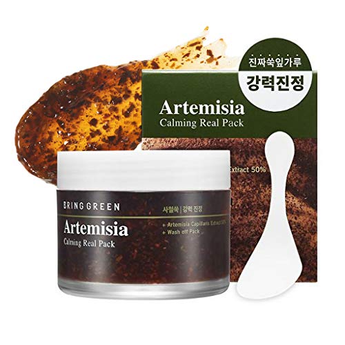 BRING GREEN Artemisia Calming Real Pack 100g - Redness Relief Skin Soothing & Moisturizing Facial Wash off Mask, Mild Salicylic Acid Natural Ingredients Skin Care, for Senstive & Damaged Skin