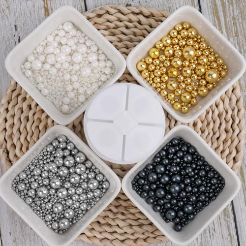 Image of Sprinkles Pearl Mix 4 Colors for Cake Decorating, Gold White and Silver Sprinkles Black Pearl for Baking Cake Cupcake Cookie Ice Cream Brownie Decoration 116gm