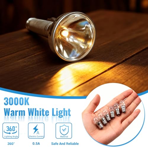 Caldarax 10 Stück Kugellampe E10 DC 6V, 0.5A, Warmweiß 3000K, E10 Glühlampe Glühbirne Miniatur Schraubfuß, Ersatzlampe für Elektrische Experiment, Taschenlampen, Krippenbeleuchtung, Warnleuchte