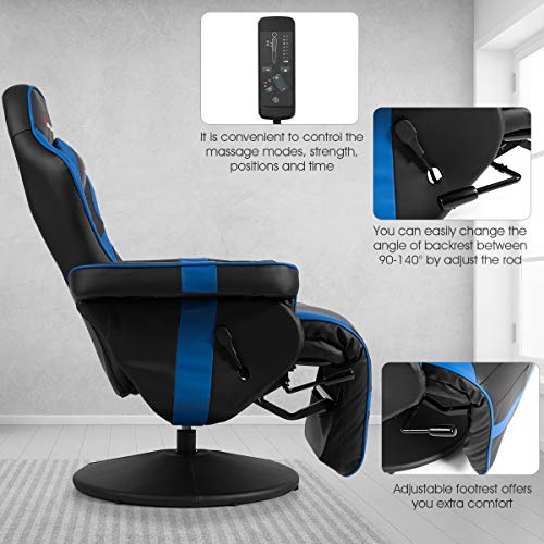 Goplus Massage Gaming Chair, Racing Style Gaming Recliner W/Adjustable Backrest And Footrest, Ergonomic High Back Pu Leather Computer Office Chair Swivel Game Chair W/Cup Holder And Side Pouch #TOP4