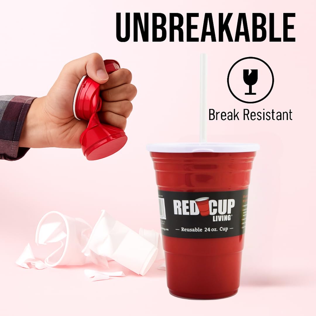 Red Cup Living 24 Oz Reusable Party Cup With Lid & Straw, Glass