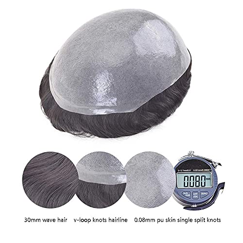 Image of 0.06 mm Transparent Poly Skin Base Hair System | Realistic Scalp Hair Patch | 100% Human Hair Wig | Silky, Soft and Lightweight Toupee | Size: 7x5, Natural Black