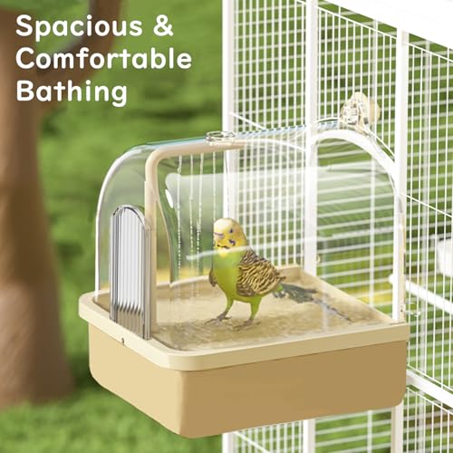 Image of Bird Bath for Cage Clear, Automatic Indoor Cockatiel Bathtub Shower with Pump, Parrots Shower Accessories for Birdcage, Cleaning Supplies Shower Room for Parakeets, Finches, Canaries, Lovebirds