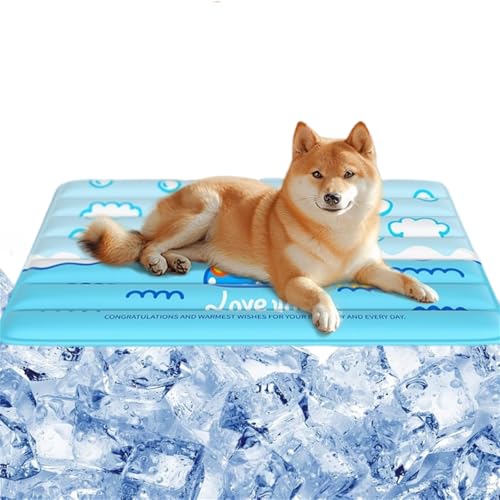 MAIBED ペット用冷感ジェルマット 夏用 ひんやり 接触冷感 厚手 猫柄 ブルー 噛みつき防止 クールマット 犬 猫 ウサギ ペット用 二重構造 防水 抗菌加工 洗える 車用 人間 座布団 枕 熱中症対策 (猫柄,50*40cm)