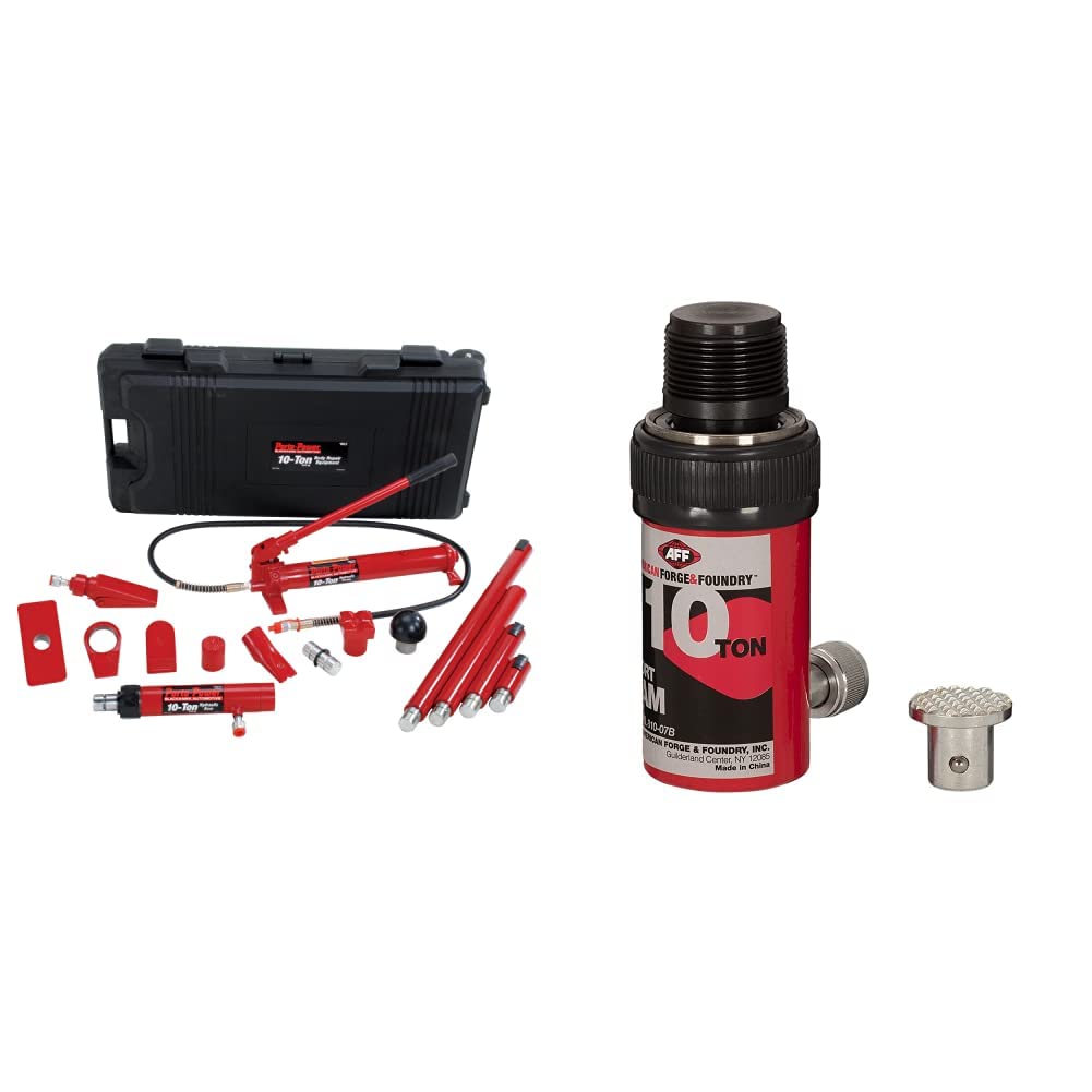 Porto-Power B65115 Black/Red Hydraulic Body Repair 19 Piece Kit - 10 Ton Capacity & AFF Mini Type Power Ram, 10 Ton (20,000 lbs) Capacity, 810-07B