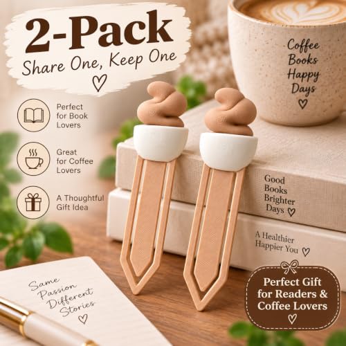 Image of Coffee Cup Bookmark for Books, 2 Pack Paper Clip Page Marker