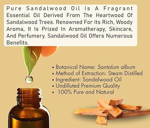Image of Khadi Sandalwood Essential Oil, Pure Natural Steam Distilled, Therapeutic Grade, 15ml