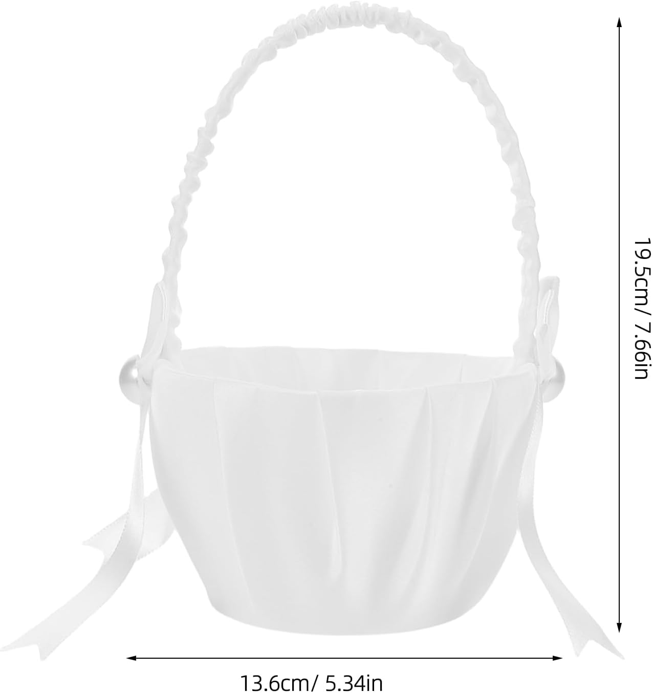 SAFIGLE 4pcs Wedding Flower Girl Basket, Satin Bowknot Pearl Decoration, Floral Petal Holder with Handle, Ideal for Ceremony, Party, Home Decoration, White