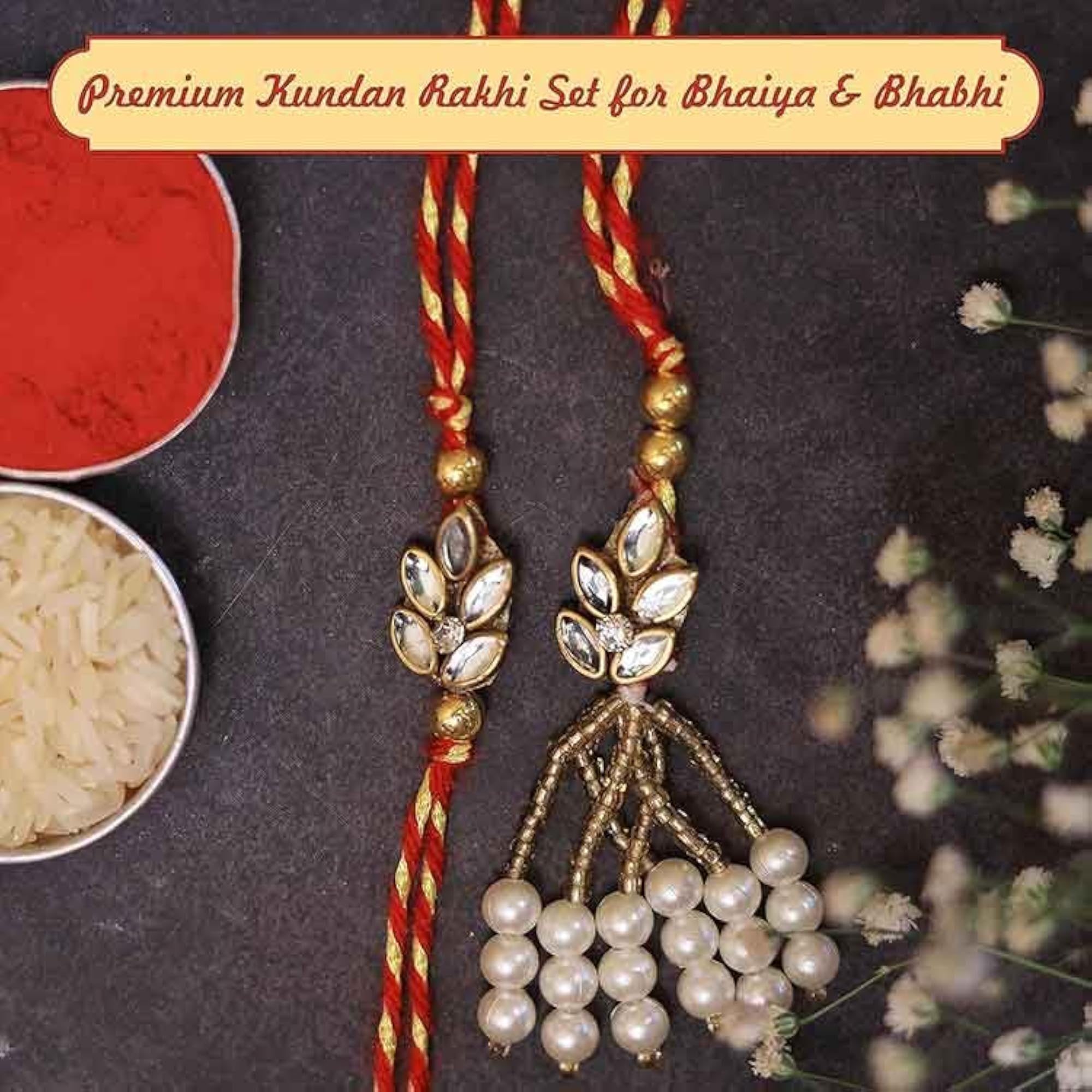 Raksha Bandhan Gift Hamper with Kundan Rakhi and Coasters