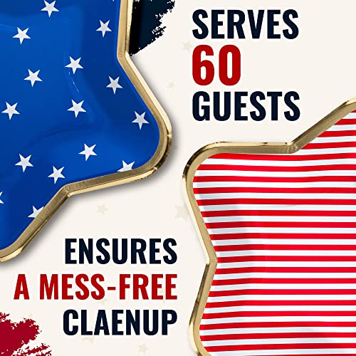 Confettiville 4Th Of July Plates, 60-Pack Star-Shaped Party Paper Plates With Gold Foil Borders, Stars And Stripes, 9-Inch #TOP6