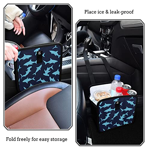 Image of Funny Shark Car Trash Can, Foldable Hanging Car Trash Bag, Animals Dark Blue Small Waterproof Car Accessories Garbage Bin
