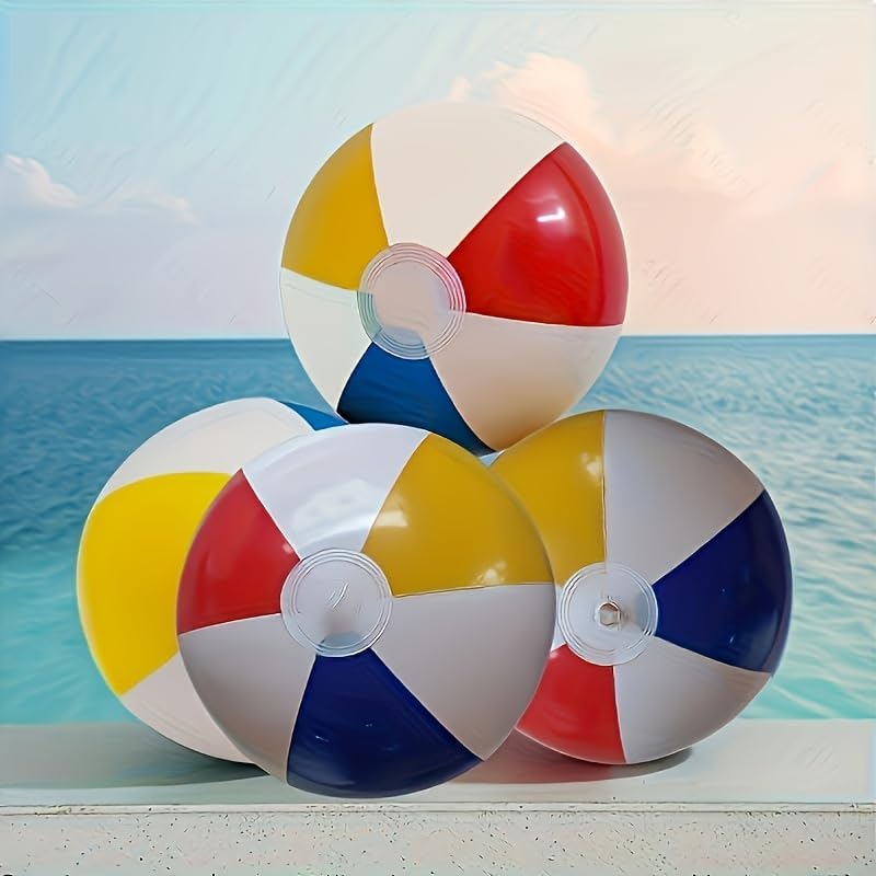 Inflatable Beach Ball, 4-Color Multi-Color Beach Water Toy & Pool Party Gift, Carnival Prize, Water Game, Summer Activity Accessory, Durable PVC Inflatable for Kids Aged 3+, Perfect for Beach, Pool, O