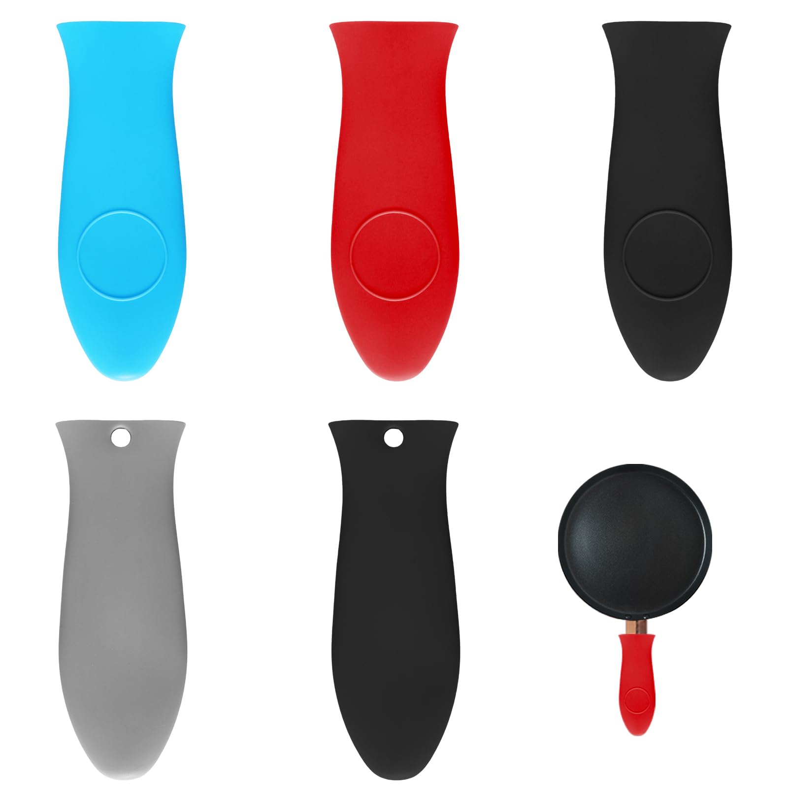 Nfvjfxz 5PCS Silicone Hot Handle Holder Potholder for Iron Skillets 5.63 Inch Mini Hot Handle Holder Designed for Heat Resistant for Frying Pans Black Blue Grey Red Dishwasher Safety