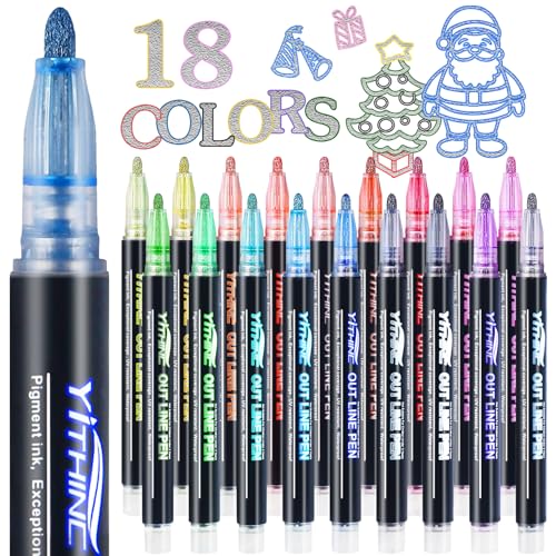 Outline Markers 18 Metallic Shimmer Glitter Gel Pens Tween Teen Girl Gifts Trendy Stuff Cool Cute Art Craft School Drawing Supplies Birthday Fun Kits for Kids Girls Ages 4 6 8 10 12 Year Old