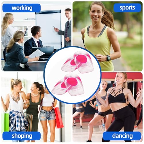 Image of Gel Silicone Heel Cups /Pads - 2 Pair Heel Lifts for Plantar Fasciitis,Heel Pain Shoe Inserts Heel Protectors,Achilles Tendonitis (Pink, Small /Med)