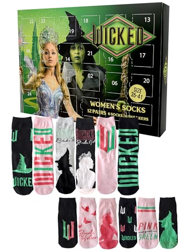 United Labels Wicked Calendario de Adviento con 12 pares de calcetines para mujer, tamaño 35-41, calendario con zapatillas y calcetines largos, calendario de Navidad regalo