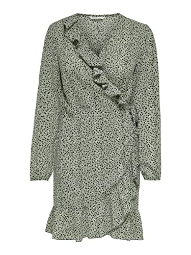ONLY Damen Onlcarly L/S Wrap Short Dress Noos WVN Kleid, Seagrass/Multi Dot, L EU – Ansicht 1