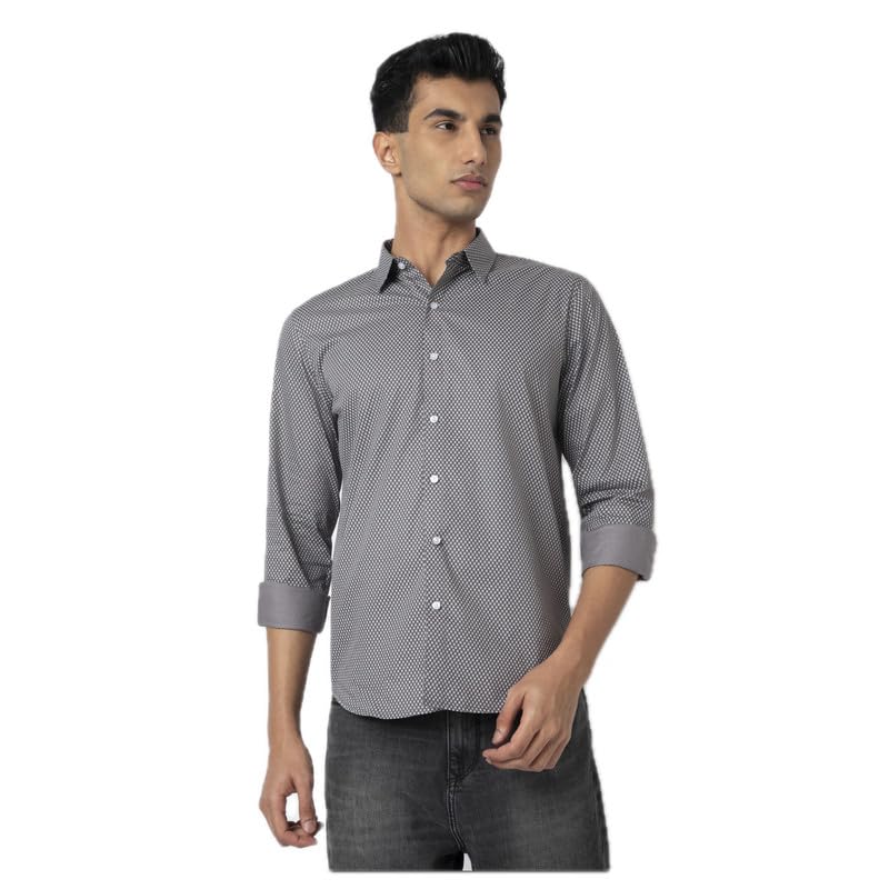 Image of MARK & ALBERT Men's Printed Full Sleeves Regular Fit Shirt Blue | 100% Cotton Stretchable Fabric