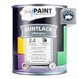 myPAINT®? 2in1 Buntlack (750ml, RAL 7001 Silbergrau) seidenmatter Acryllack - Lack für Kinderspielzeug - Farbe für Holz - Holzfarbe Innen - Made in Germany
