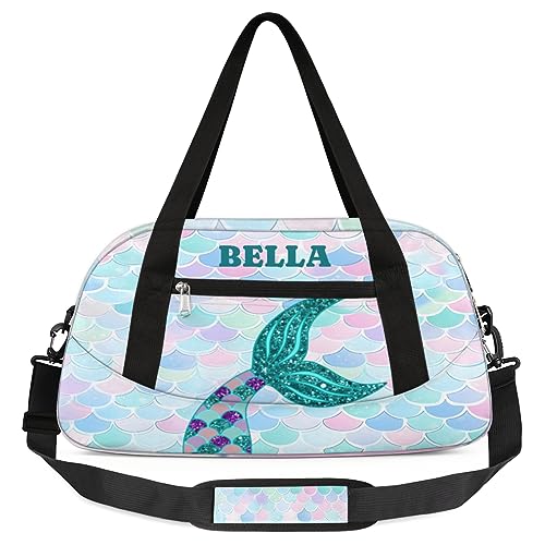 Personalized Dance Bag Gym Bag for Girl, Custom Sport Duffel Bag Weekender Bags Travel Duffel Bag Glitter Cute Mermaids Tail