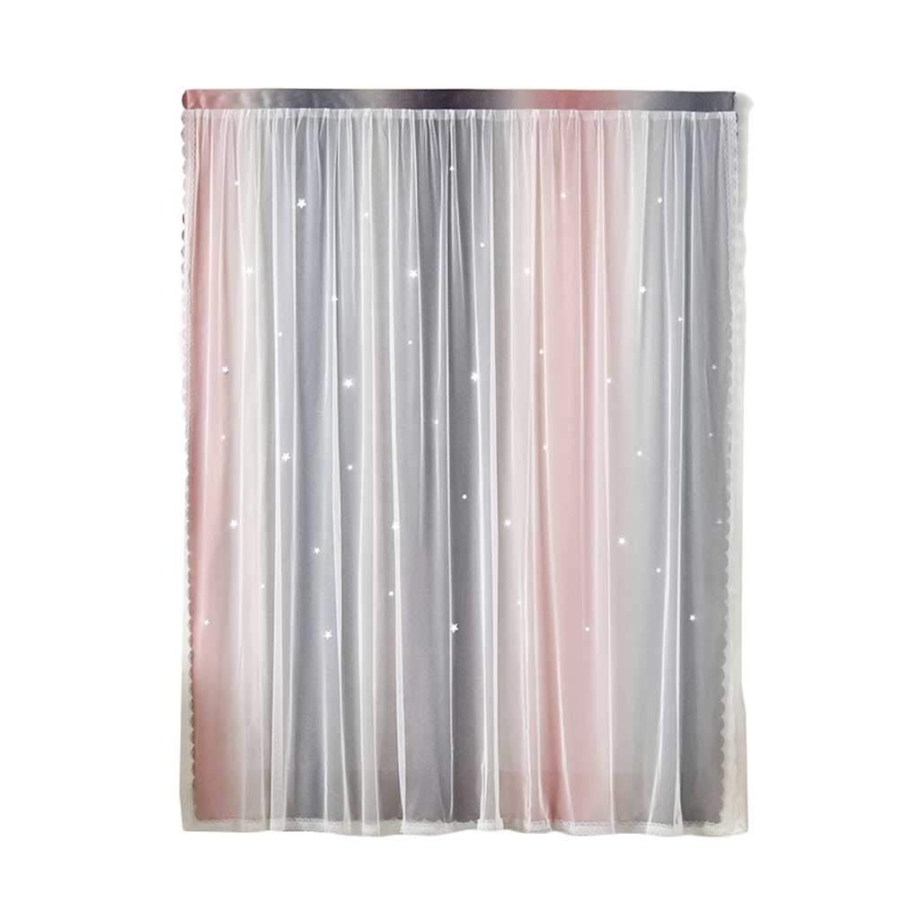HWJ Vertical Blackout Blinds Curtains Velcro Curtain Bedroom Double Shade Cloth Nordic Style Lace Openwork Star Shade Cloth (1 Panel) (Size : 1.2×1.7M)