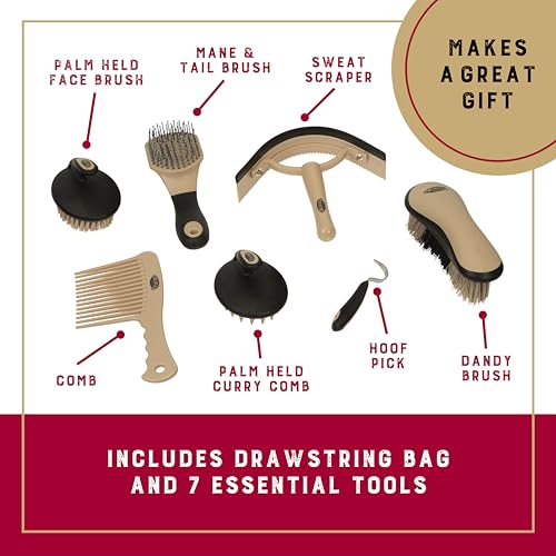 Weaver Equine Horse Grooming Kit, 7-Piece Horse Brush Set with Organizer Tote Bag, Hoof Pick, Comb, Sweat Scraper, Equine Tools for Daily Grooming, Insignia - Image 4