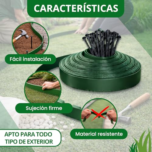 Borde para césped artificial flexible de 10m y resistente con 30 piquetas 5