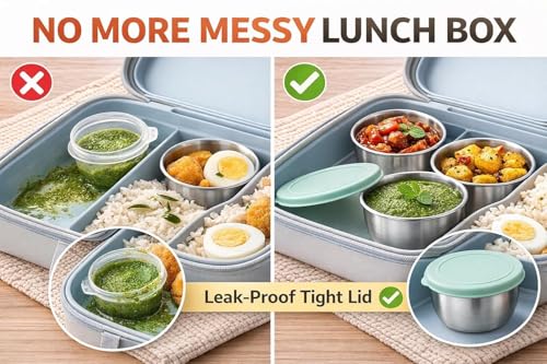 Image of 4pcs Salad Dressing Container to Go, 70ML Small Reusable Stainless Steel Sauce Cups with Lids | Portable Lunch Bento Box, Picnic & Travel Sauce Containers (Multicolor)